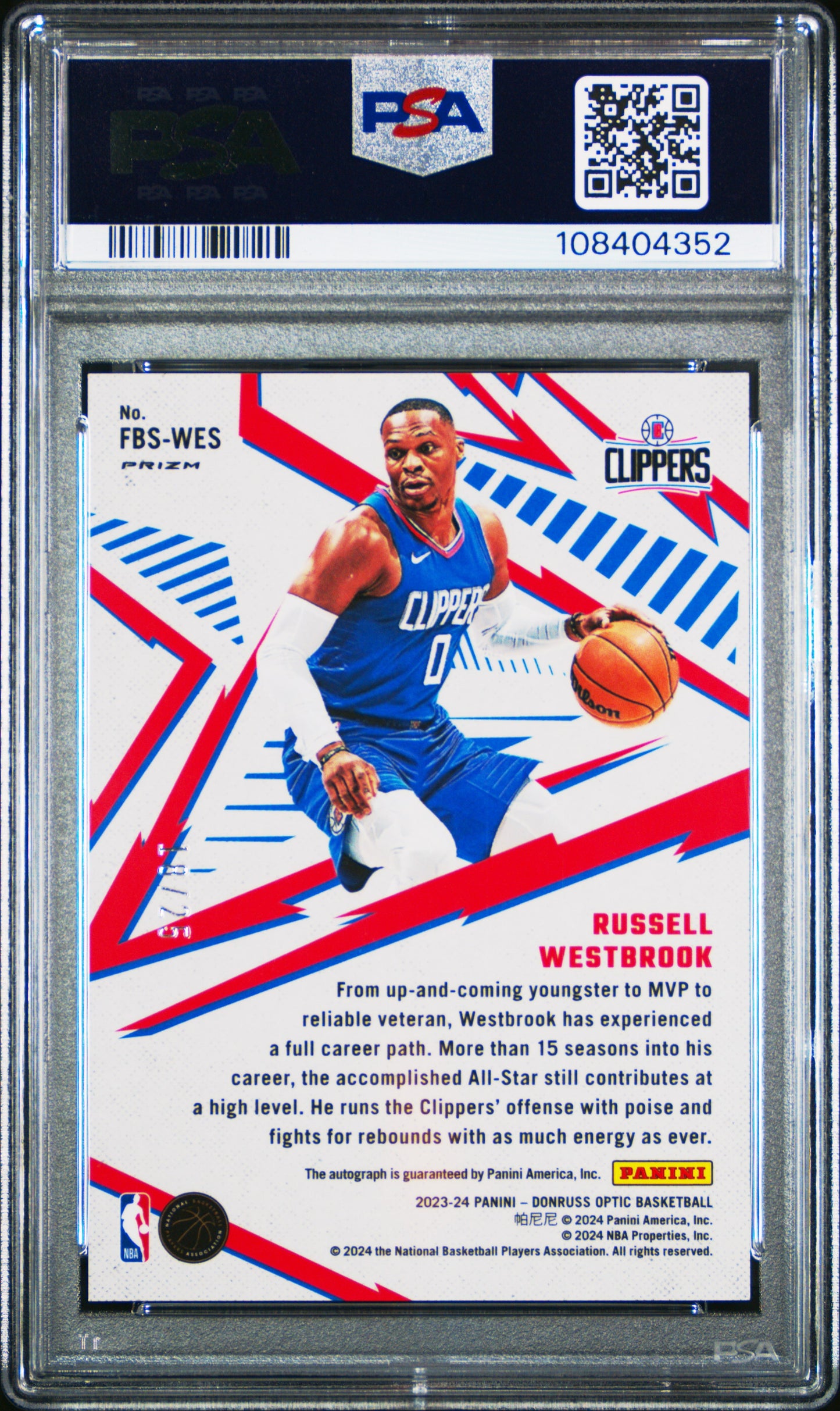 Russell Westbrook 2023 Donruss Optic Fast Break Signature Pink #18/25 PSA 9 Mint