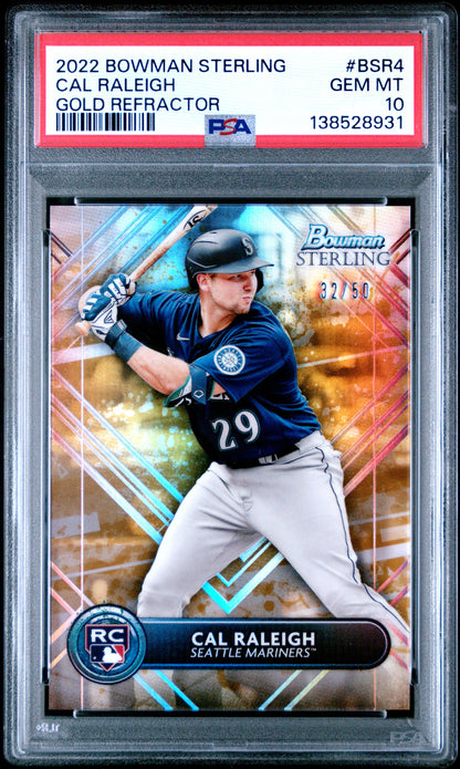 Cal Raleigh 2022 Bowman Sterling Gold Refractor #32/50 PSA 10 Gem Mint
