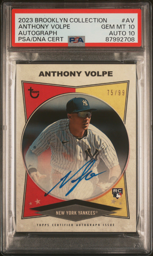 Anthony Volpe 2023 Topps Brooklyn Collection Auto #75/99 PSA 10 Auto 10