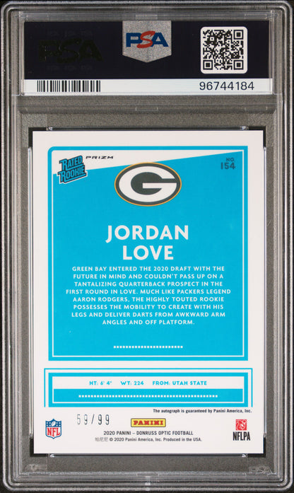 Jordan Love 2020 Donruss Optic Holo Rookie Auto #59/99 PSA 7 Near Mint