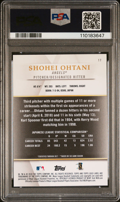 Shohei Ohtani 2018 Topps Gold Label Class 1 Black PSA 10 Gem Mint