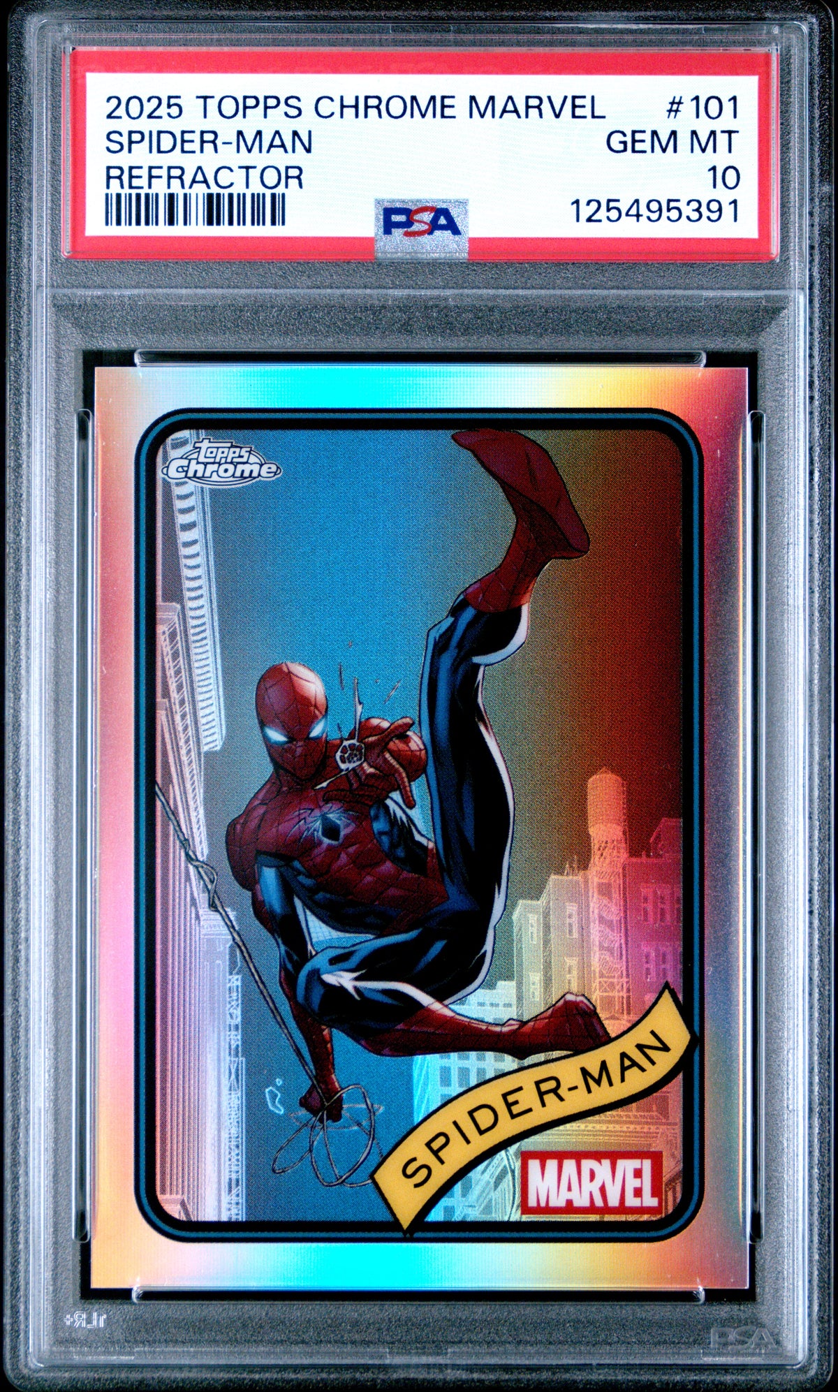 Spider-Man 2025 TOpps Chrome Marvel #101 Refractor PSA 10 Gem Mint