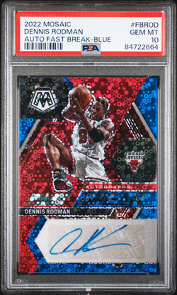 Dennis Rodman 2022 Panini Mosaic Fast Break Blue Auto #5/25 PSA 10 Gem Mint