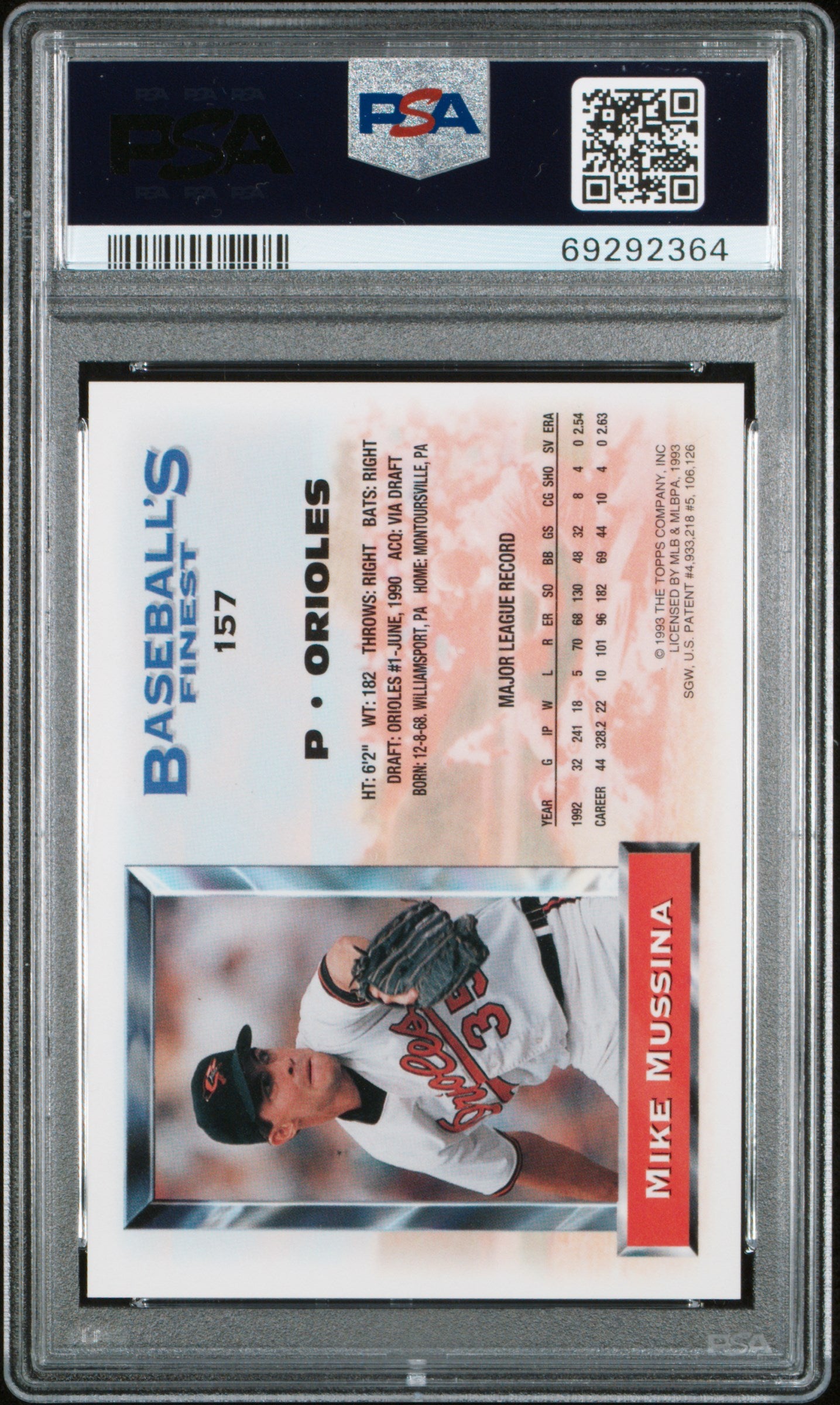 Mike Mussina 1993 Topps Finest Refractor #157 PSA 8 Nm-Mint