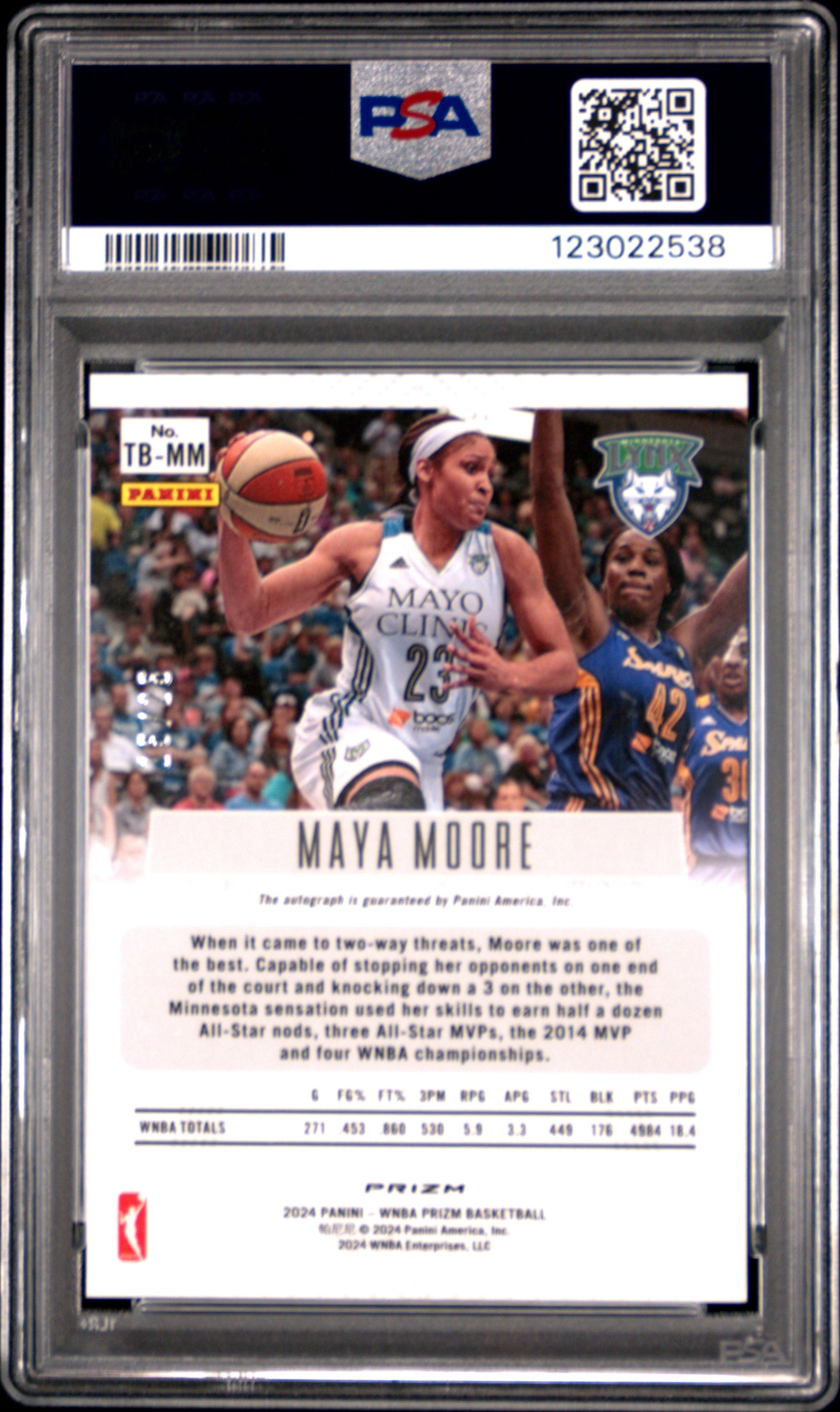 Maya Moore 2024 Panini Prizm WNBA Throwback Auto Green Pulsar #15/25 PSA 10 Gem Mint