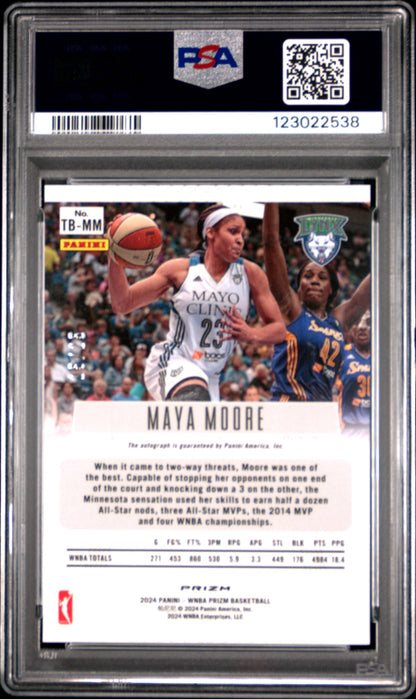 Maya Moore 2024 Panini Prizm WNBA Throwback Auto Green Pulsar #15/25 PSA 10 Gem Mint