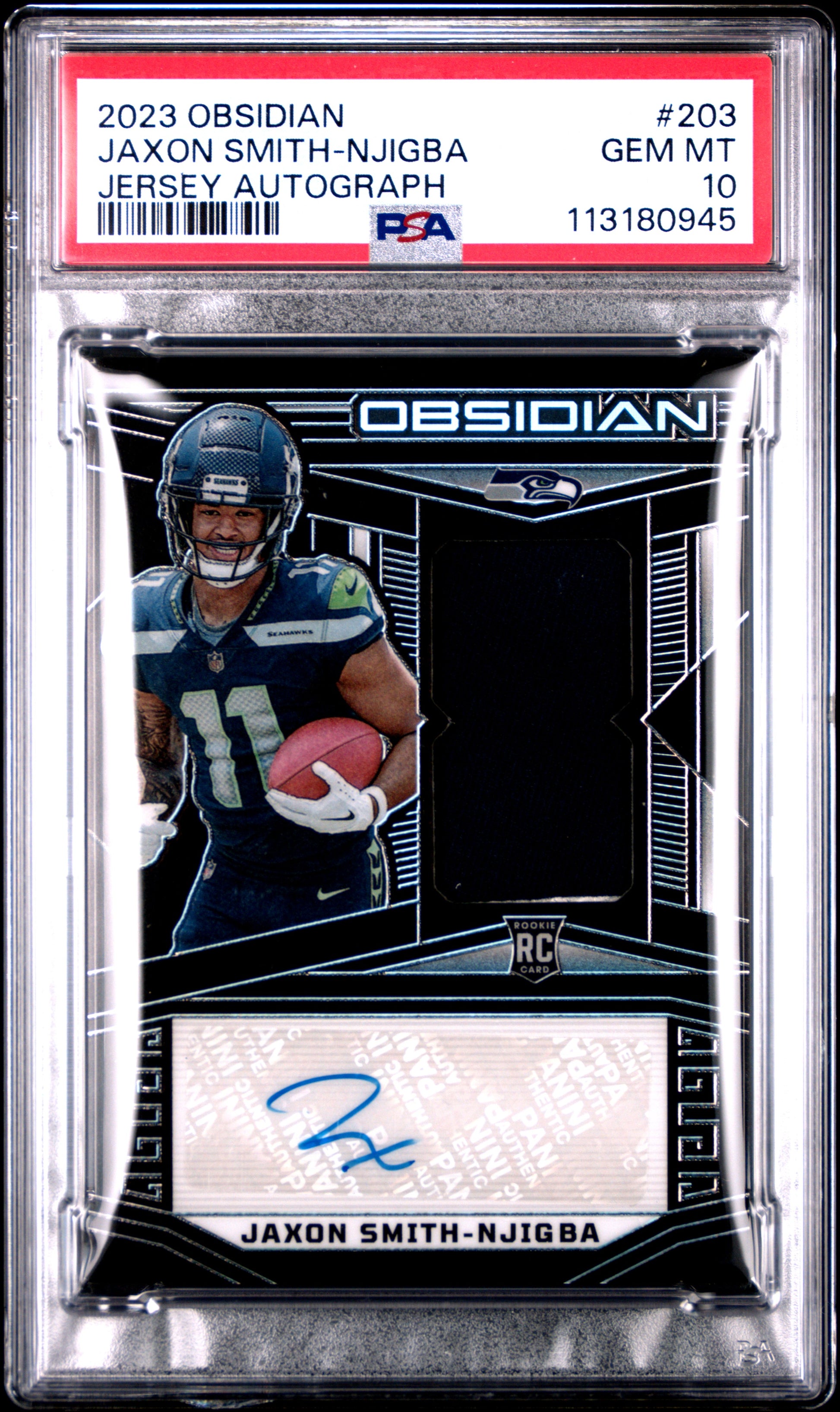Jaxon Smith-Njigba 2023 Panini Obsidian Jersey Auto #95/199 PSA 10 Gem Mint