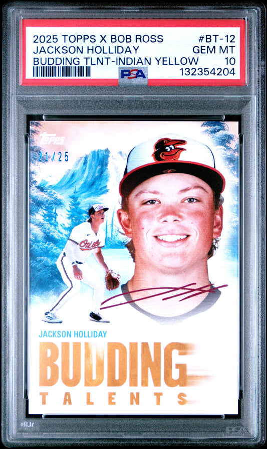 Jackson Holliday 2025 Topps Bob Ross Budding Talents Indian Yellow #21/25 PSA 10 Gem Mint