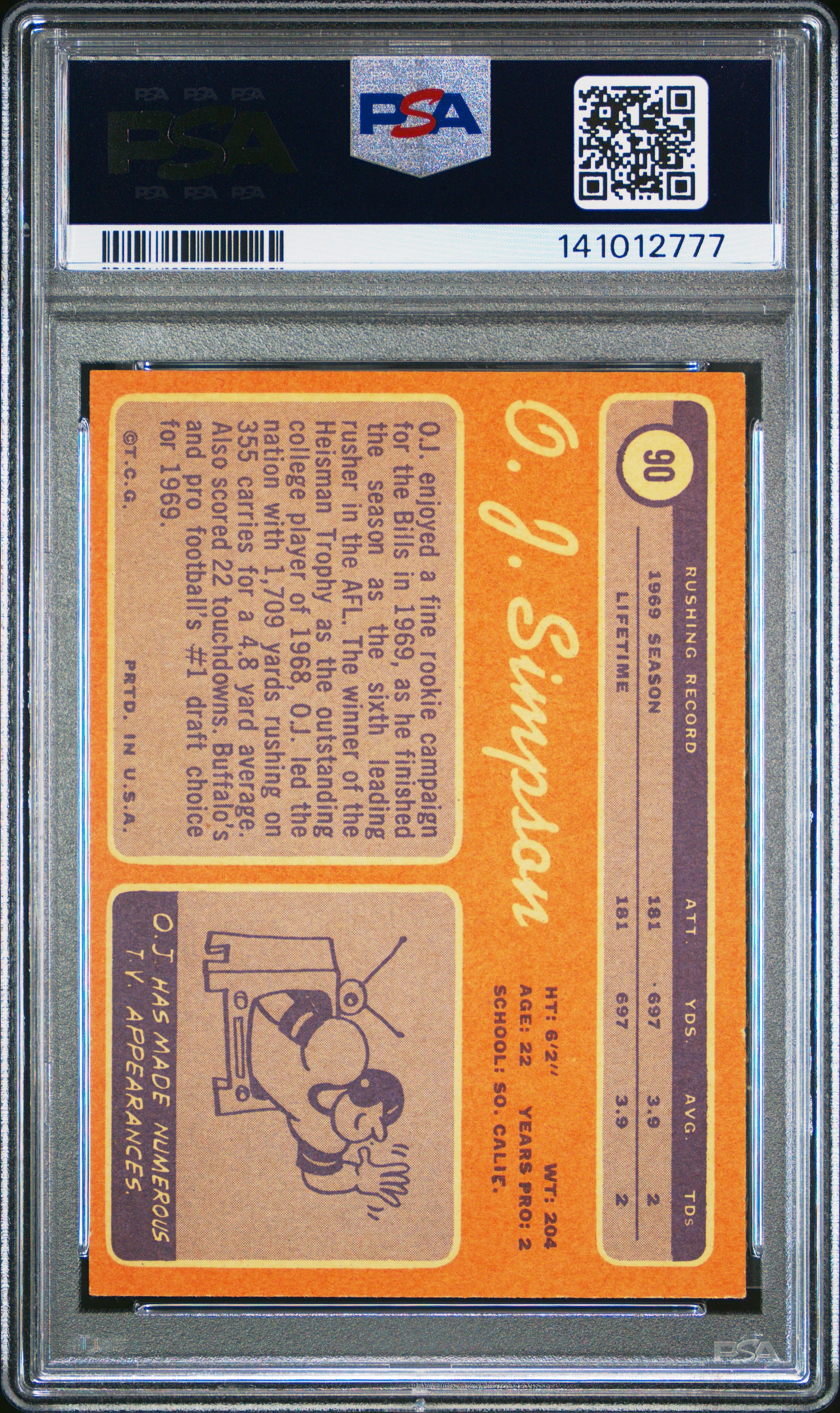 OJ Simpson 1970 Topps Rookie #90 PSA Authentic