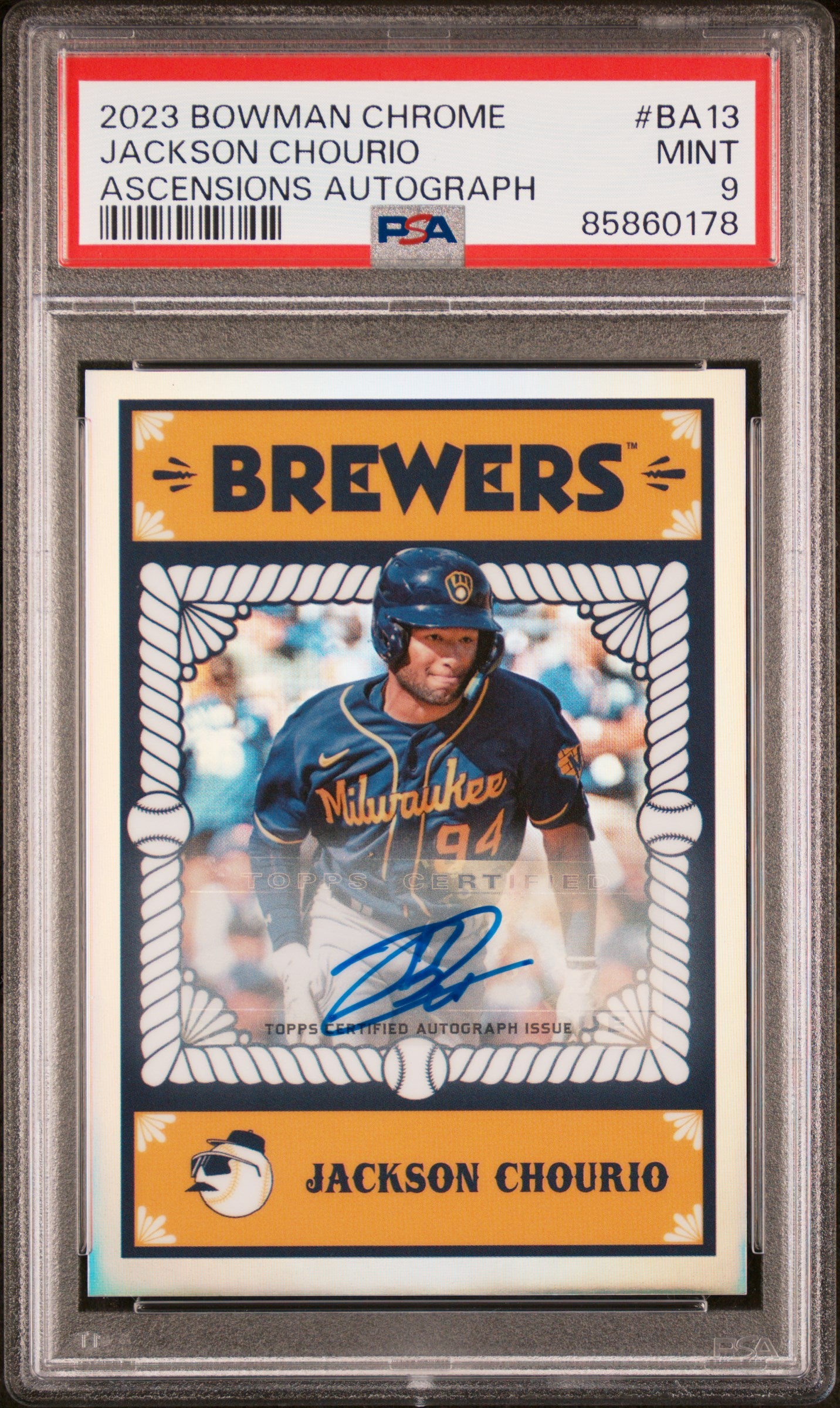 Jackson Chourio 2023 Bowman Chrome Ascensions Auto #86/150 PSA 9 Mint
