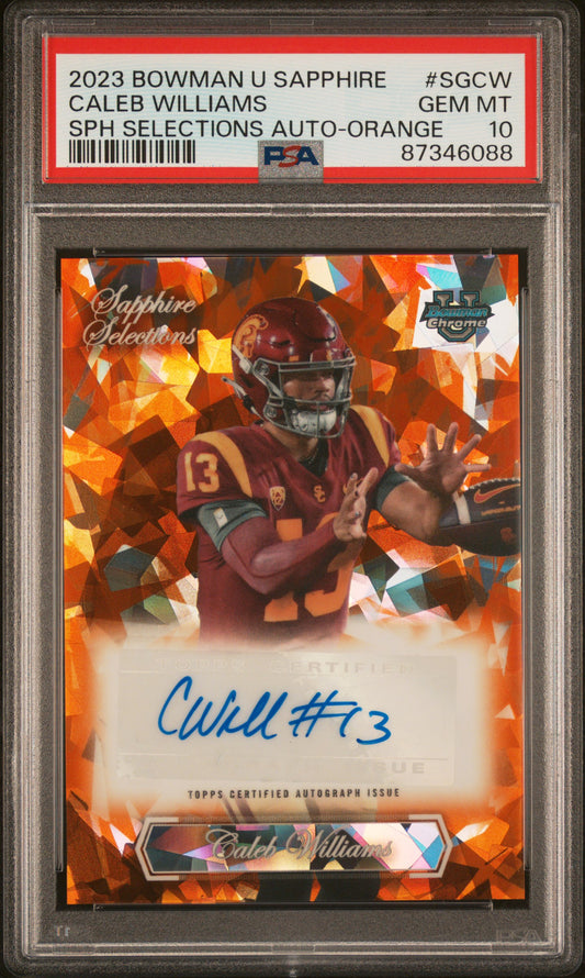 Caleb Williams 2023 Bowman Sapphire Selections Orange Auto #6/25 PSA 10 Gem Mint