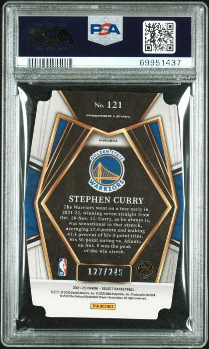 Stephen Curry 2021 Panini Select Blue Die-Cut Prizm #127/249 PSA 10 Gem Mint