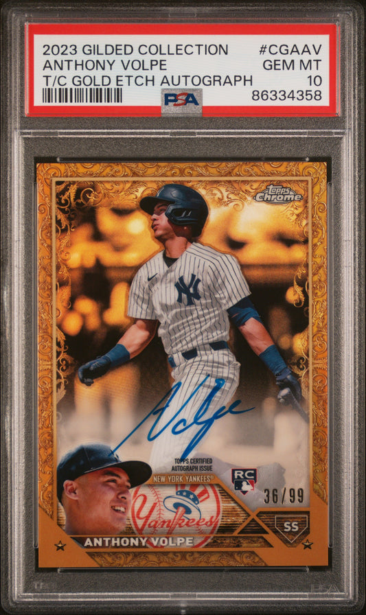 Anthony Volpe 2023 Topps Gilded Collection Gold Etch Auto #36/99 PSA 10 Gem Mint