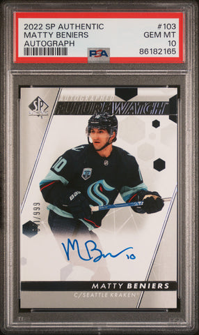 Matty Beniers 2022 SP Authentic Auto #110 #841/999 PSA 10 Gem Mint