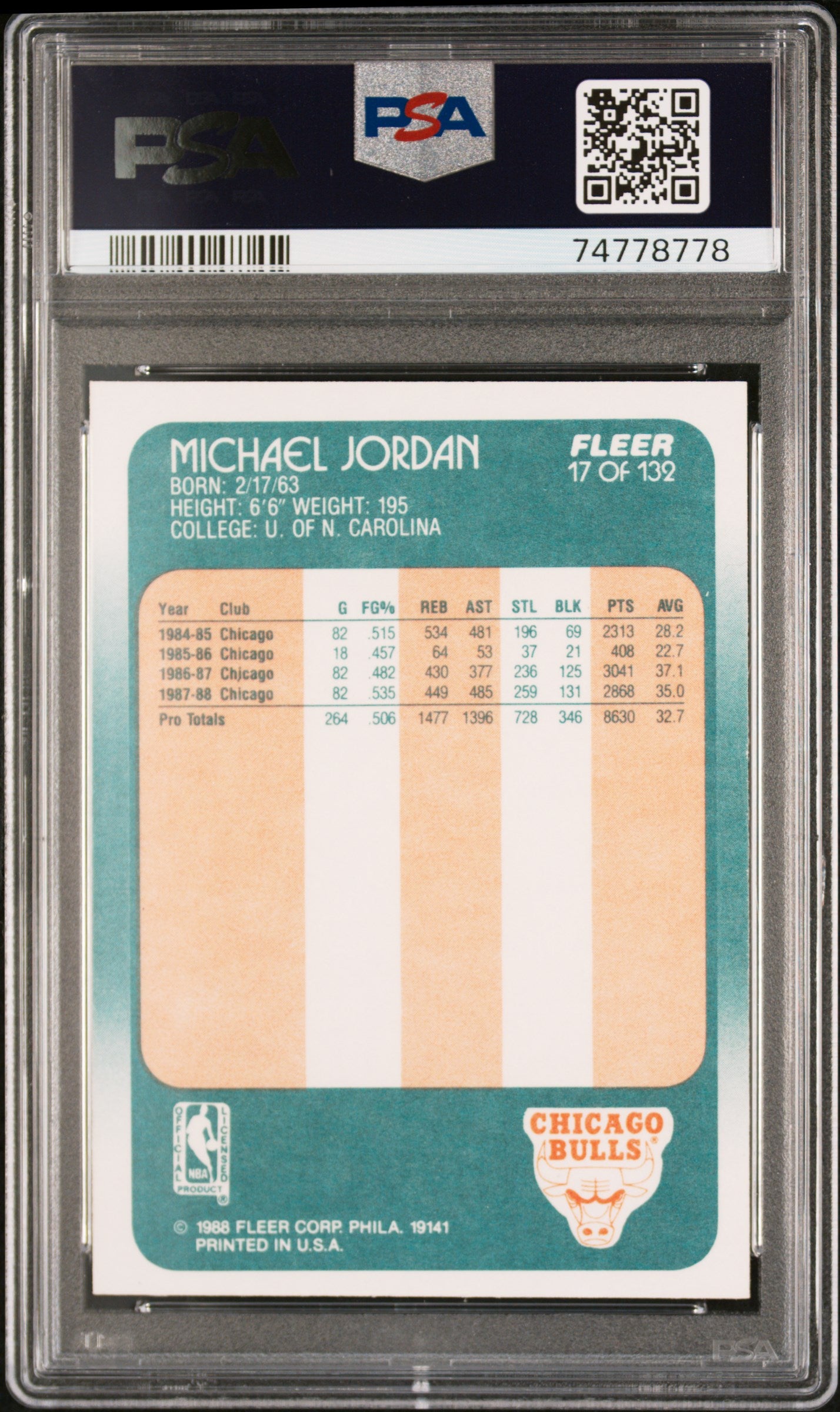 Michael Jordan 1988 Fleer #17 PSA 9 Mint