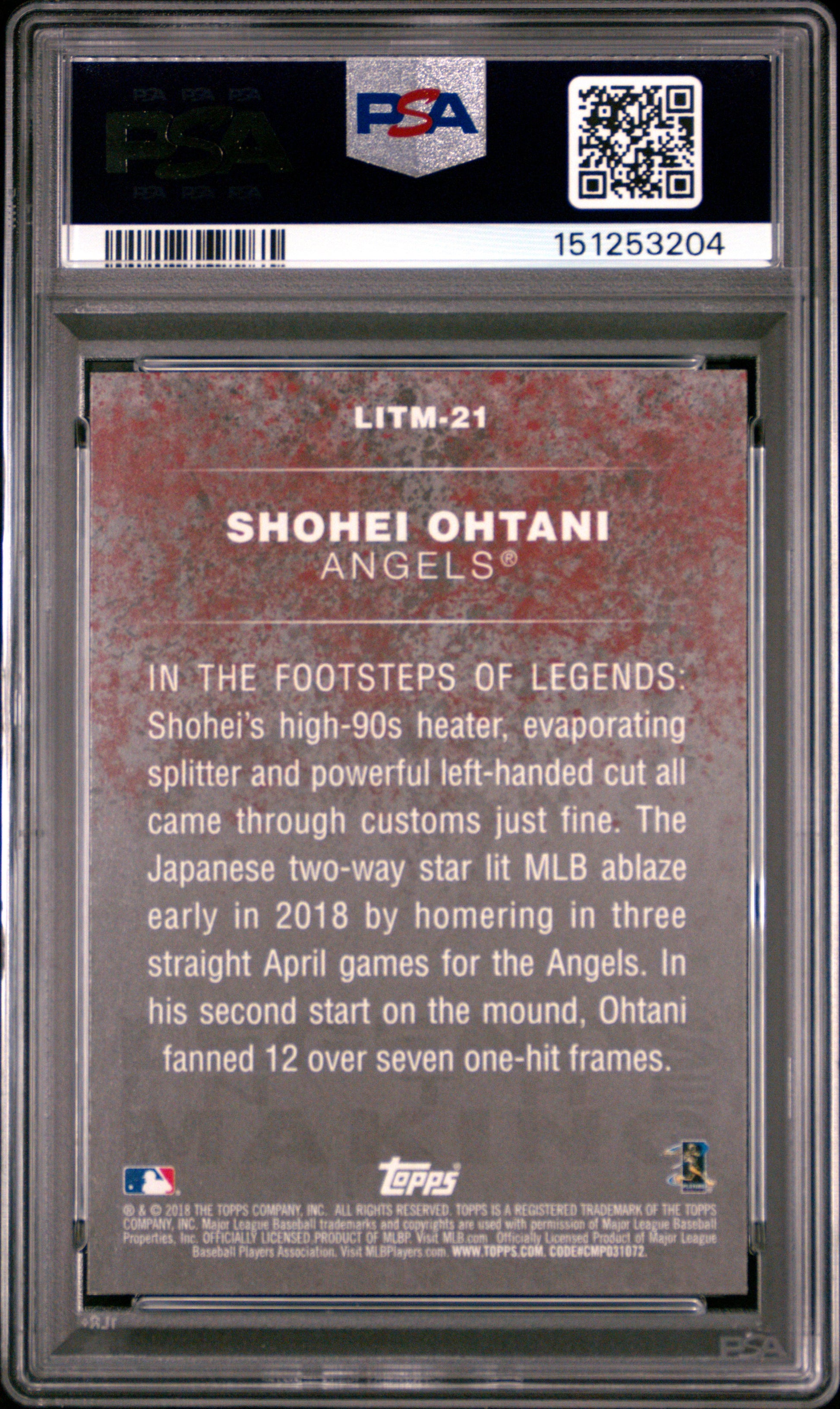 Shohei Ohtani 2018 Topps Update Legends in the Making PSA 9 Mint 3204