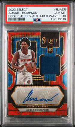 Ausar Thompson 2023 Panini Select Red Wave Rookie Jersey Auto PSA 10 Gem Mint
