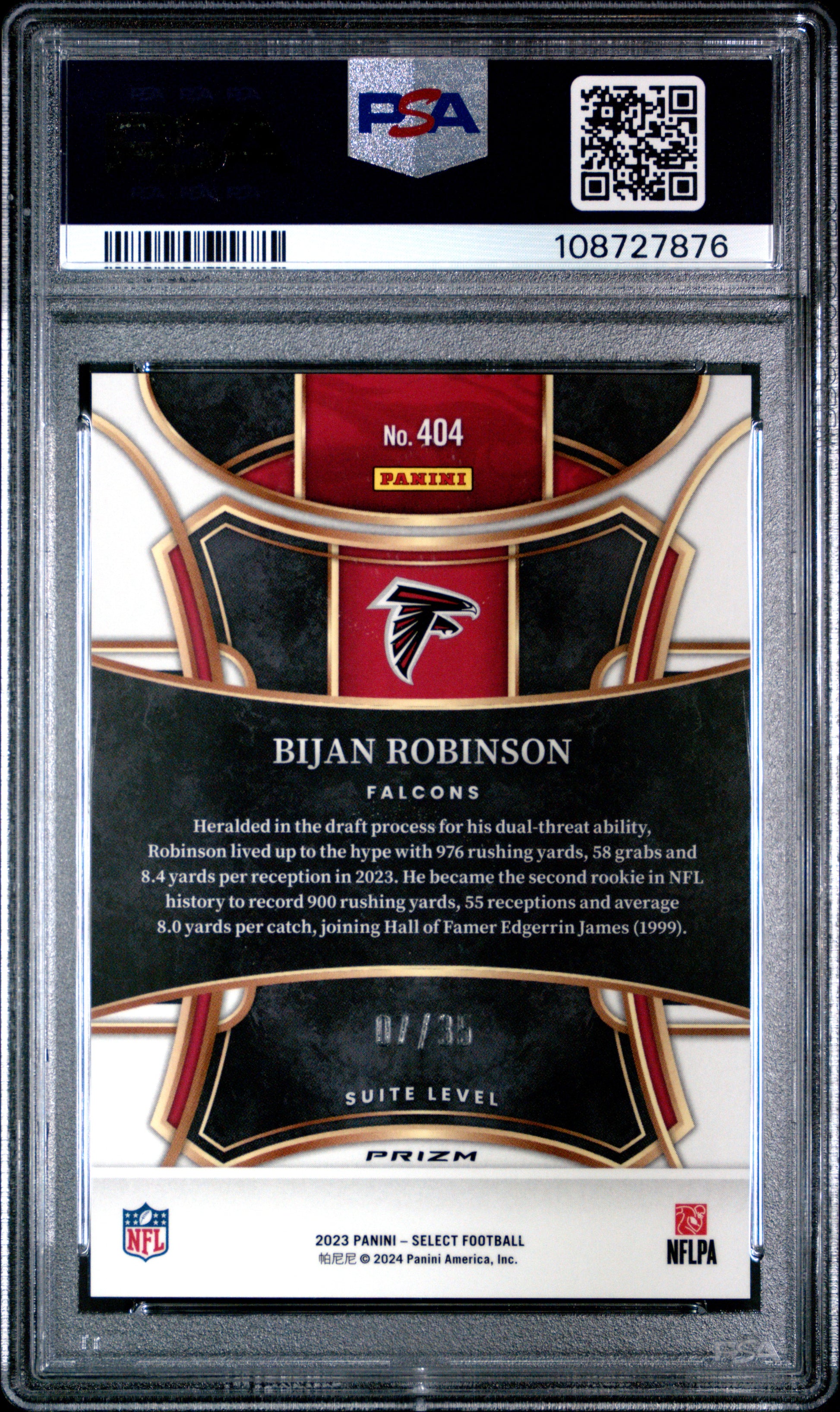 Bijan Robinson 2023 Panini Select #404 White Prizm #7/35 PSA 10 Gem Mint