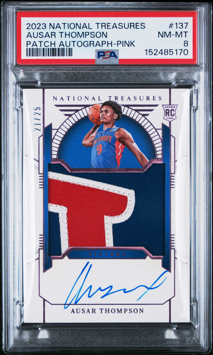 Ausar Thompson 2023 National Treasures Pink Rookie Patch Auto #21/25 PSA 8 Nm-Mint