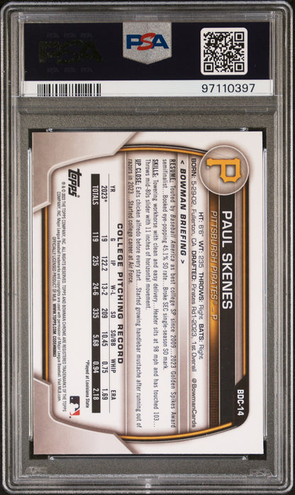 Paul Skenes 2023 Bowman Draft Sapphire PSA 10 Gem Mint 0397