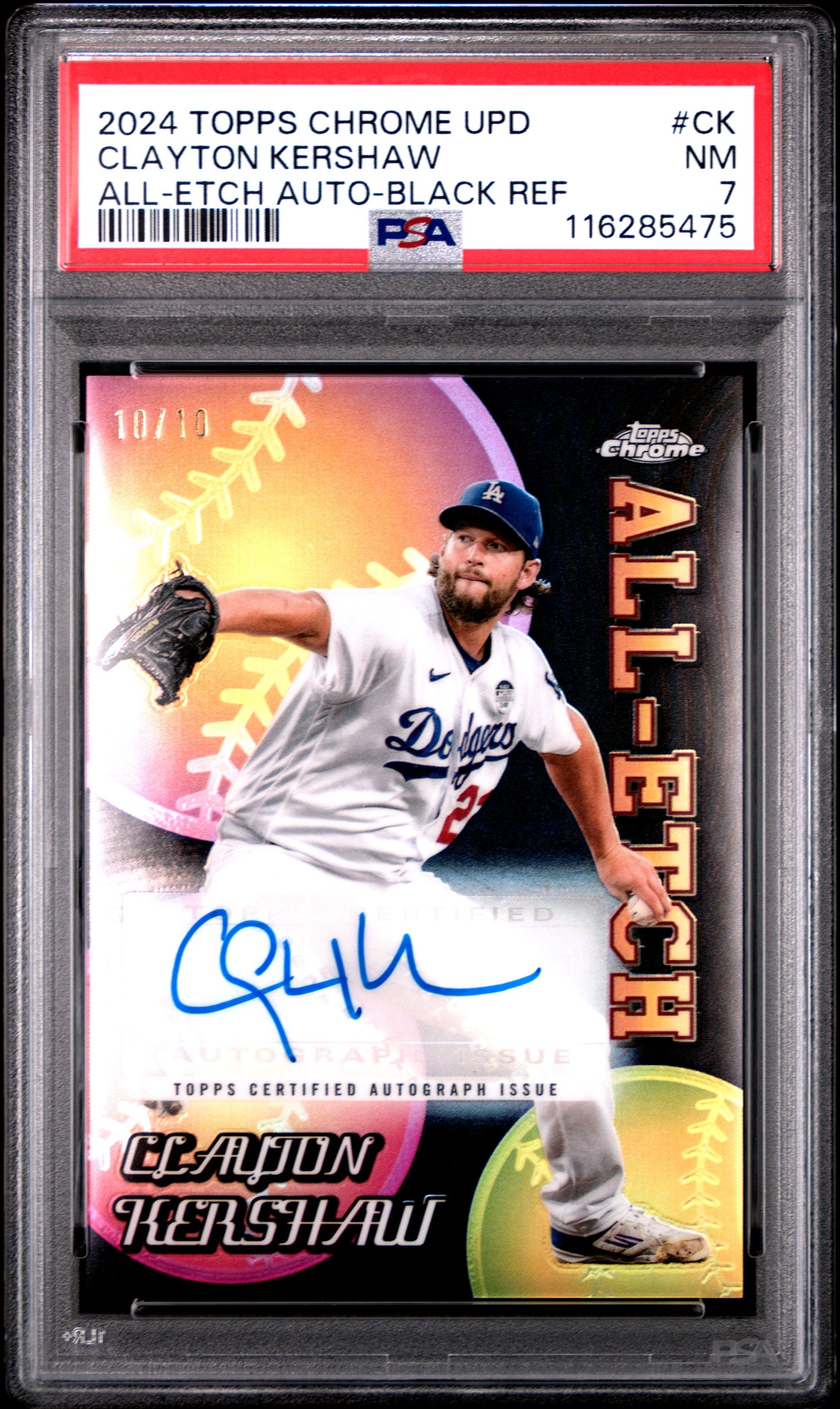 Clayton Kershaw 2024 TOpps Chrome Update All-Etch Auto PSA 7 Near Mint