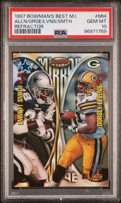 Emmitt Smith + Levens + Allen + Geroge 1997 Bowmans Best Mirror Image Refractor PSA 10 Gem Mint