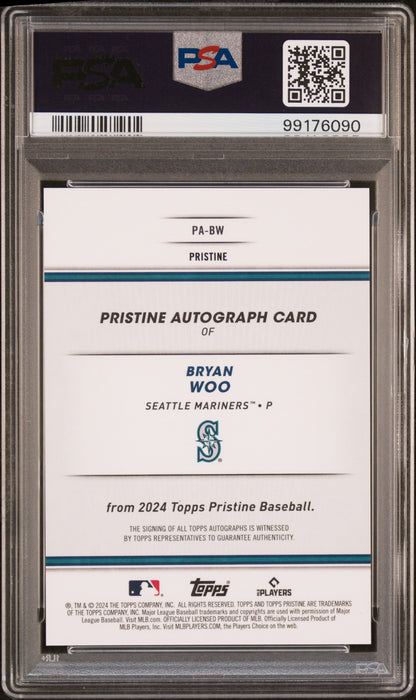 Bryan Woo 2024 Topps Pristine Purple Rookie Auto #22/99 PSA 10 Gem Mint