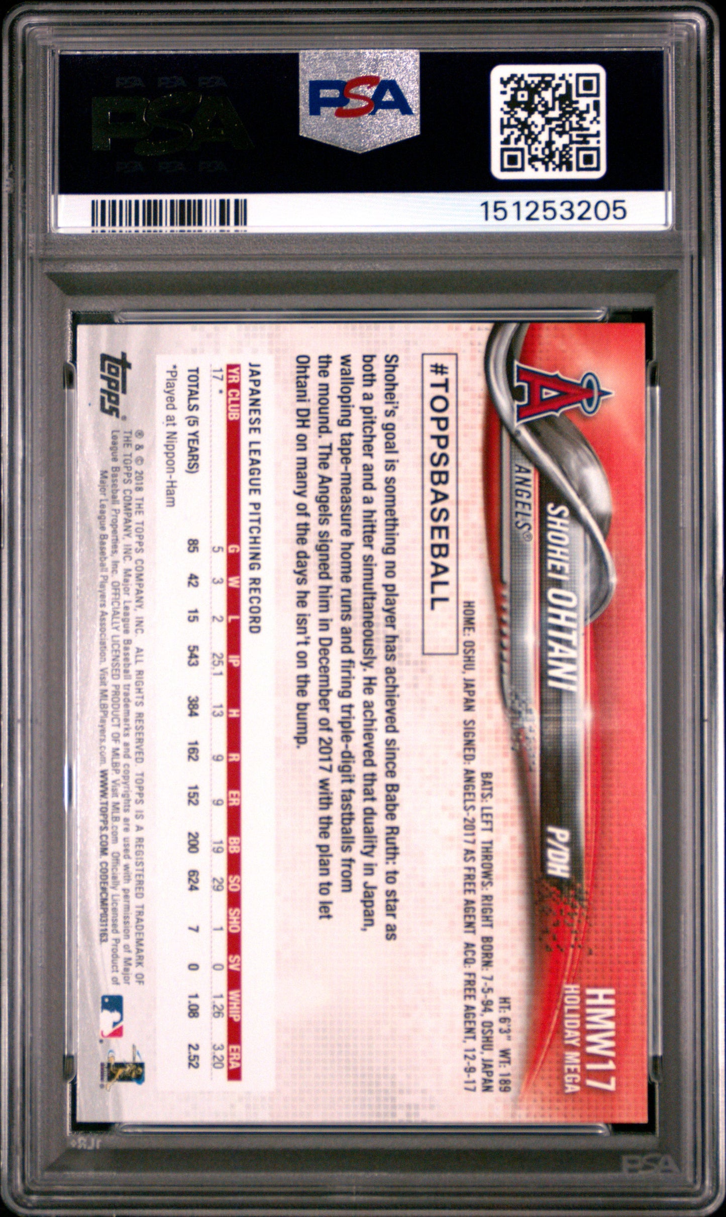 Shohei Ohtani 2018 topps Holiday Rookie #17 PSA 9 Mint 3205