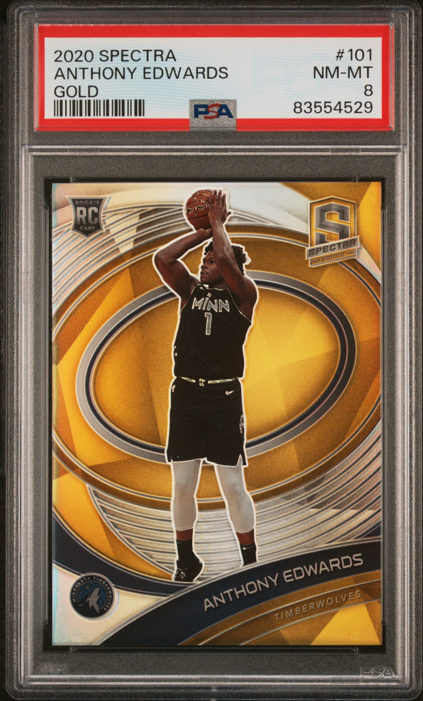 Anthony Edwards 2020 Panini Spectra Gold Rookie #7/10 PSA 8 Nm-Mint