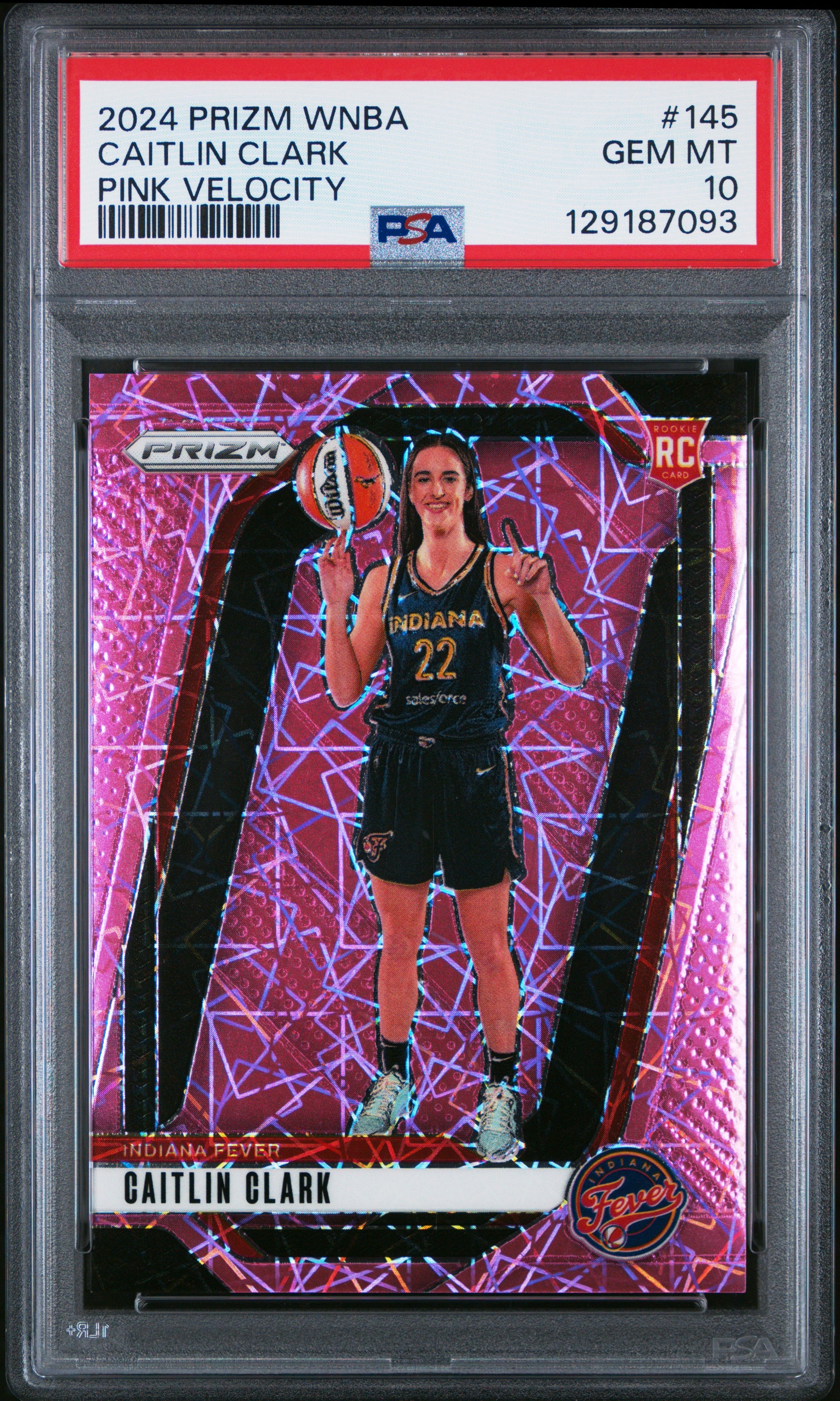 Caitlin Clark 2024 Panini Prizm WNBA Rookie #145 Pink Velocity #76/79 PSA 10 Gem Mint