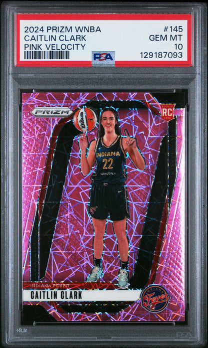 Caitlin Clark 2024 Panini Prizm WNBA Rookie #145 Pink Velocity #76/79 PSA 10 Gem Mint