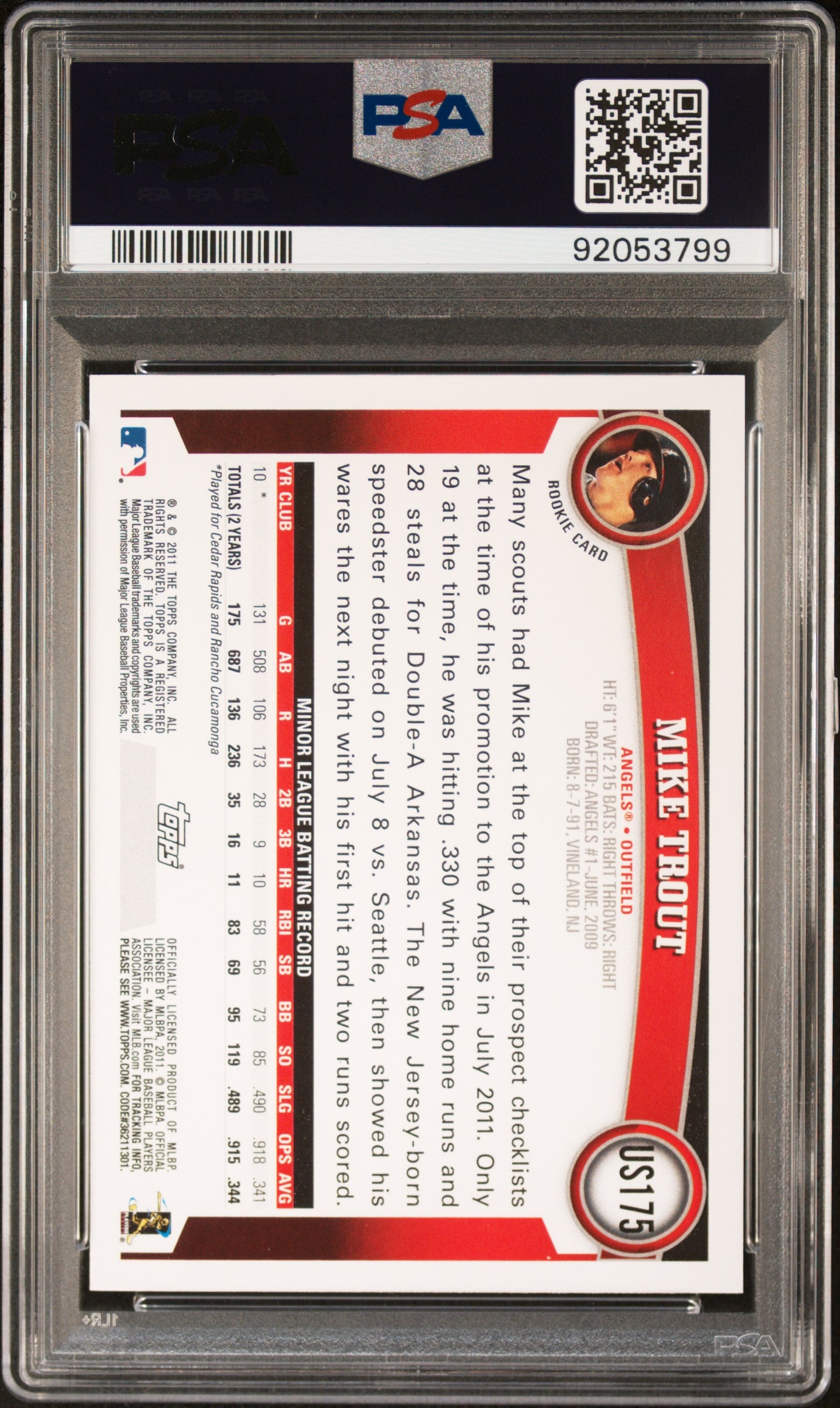 Mike Trout 2011 Topps Update #US175 PSA 9 Mint 3799
