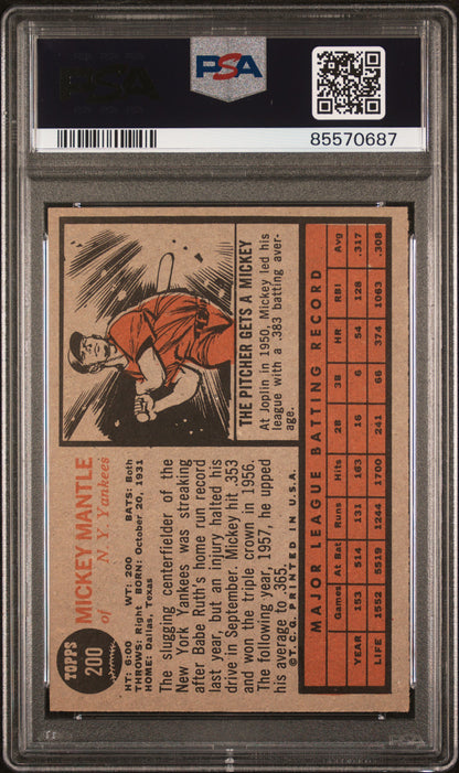 Mickey Mantle 1962 Topps #200 PSA 6 Ex-Mint