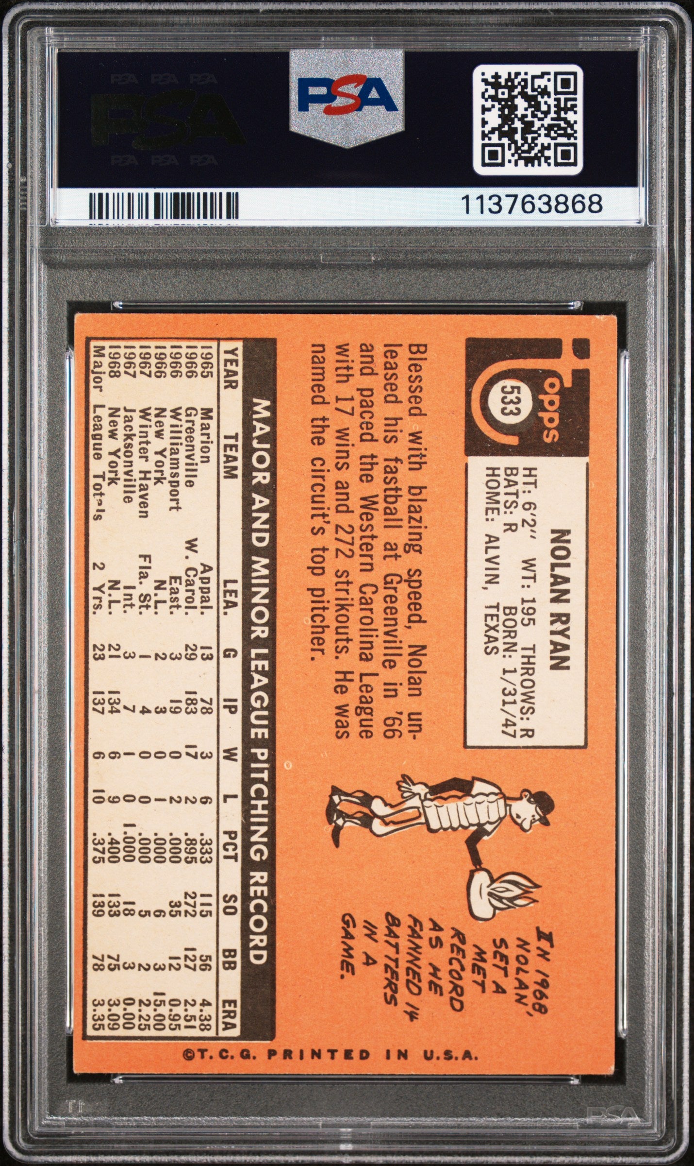 Nolan Ryan 1969 Topps #533 PSA 4 Vg-Ex 3868