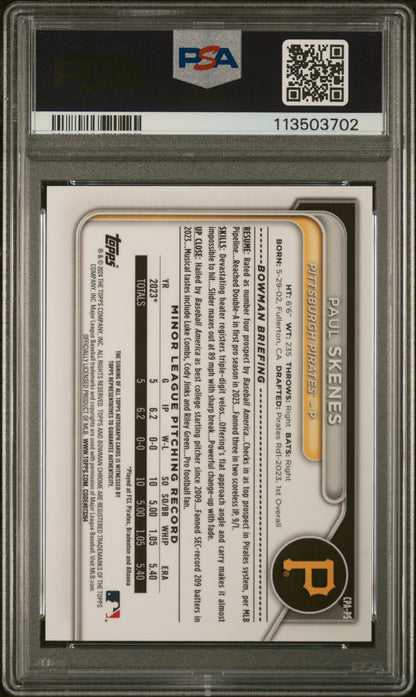 Paul Skenes 2024 Bowman Chrome Blue Refractor Auto #46/150 PSA 8 Nm-Mint