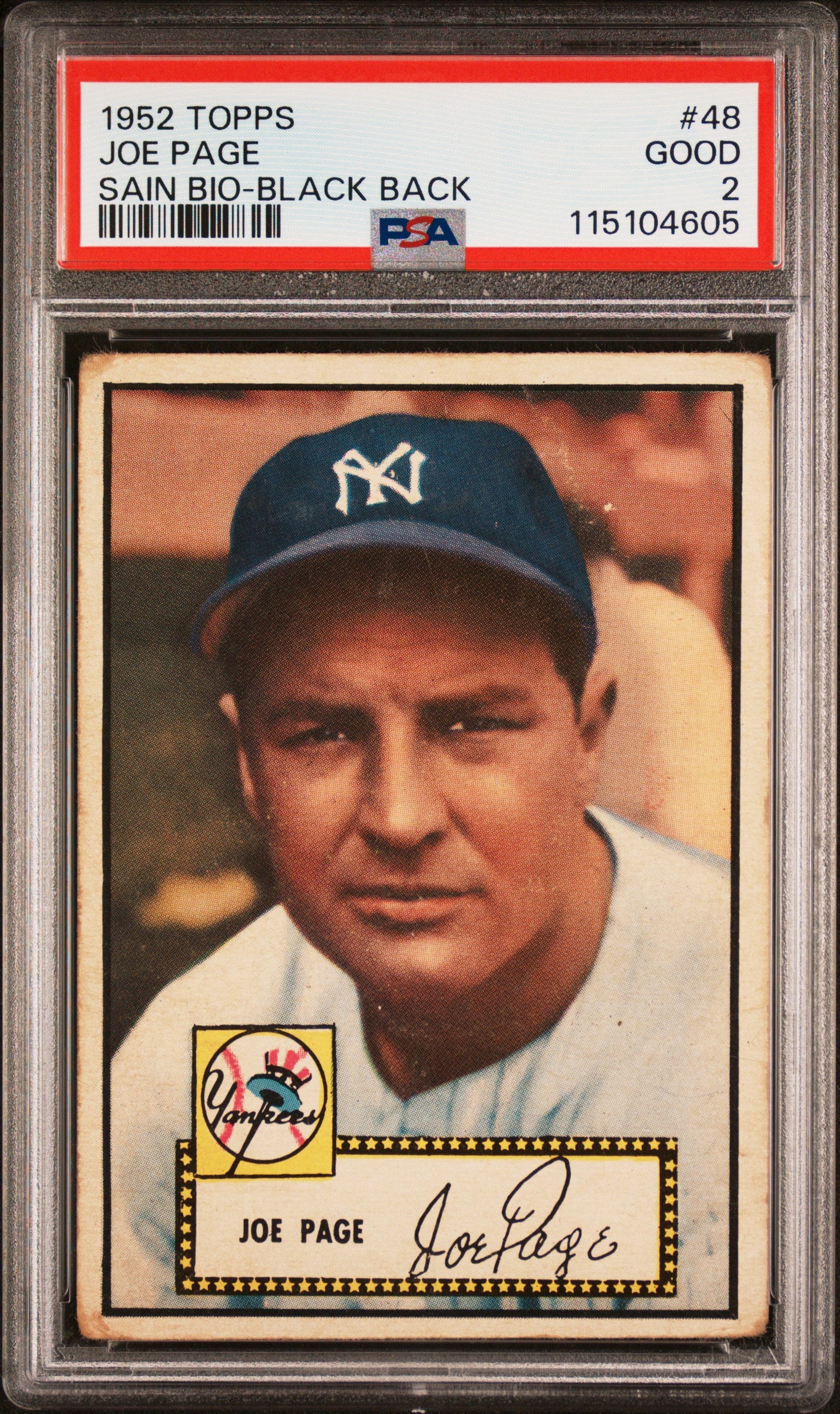 Joe Page Sain Bio Back 1952 Topps #48 Error PSA 2 Good