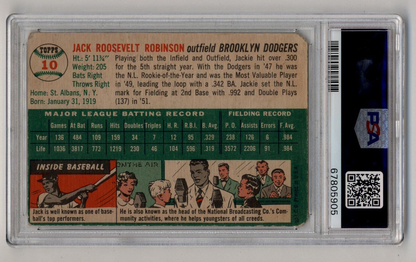 Jackie Robinson 1954 Topps #10 PSA 1 Poor