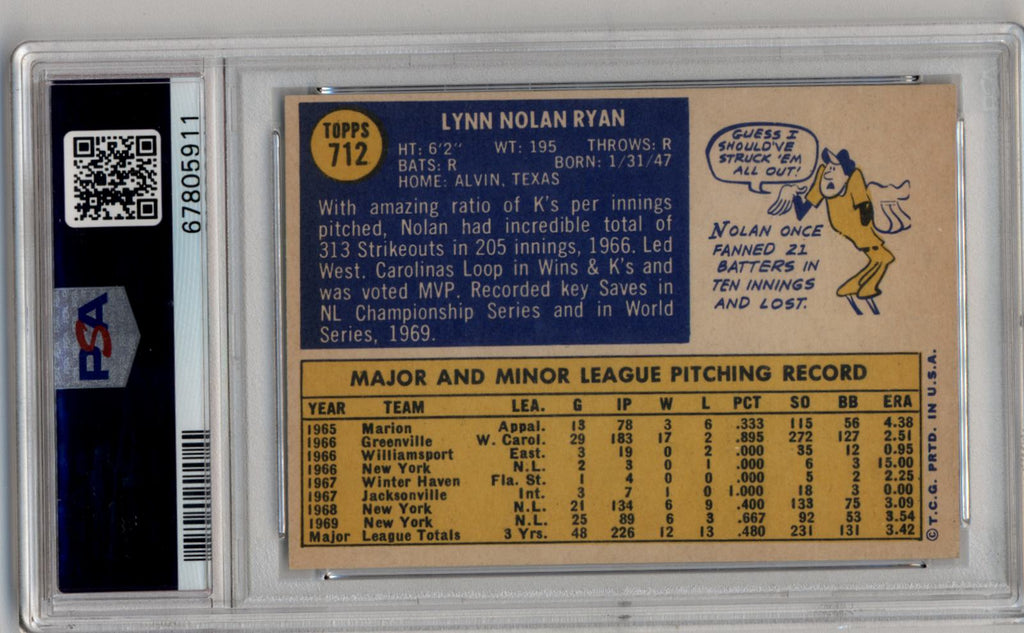 Nolan Ryan 1970 Topps Nolan Ryan #712 PSA 5.5 Excellent + – Three Stars ...