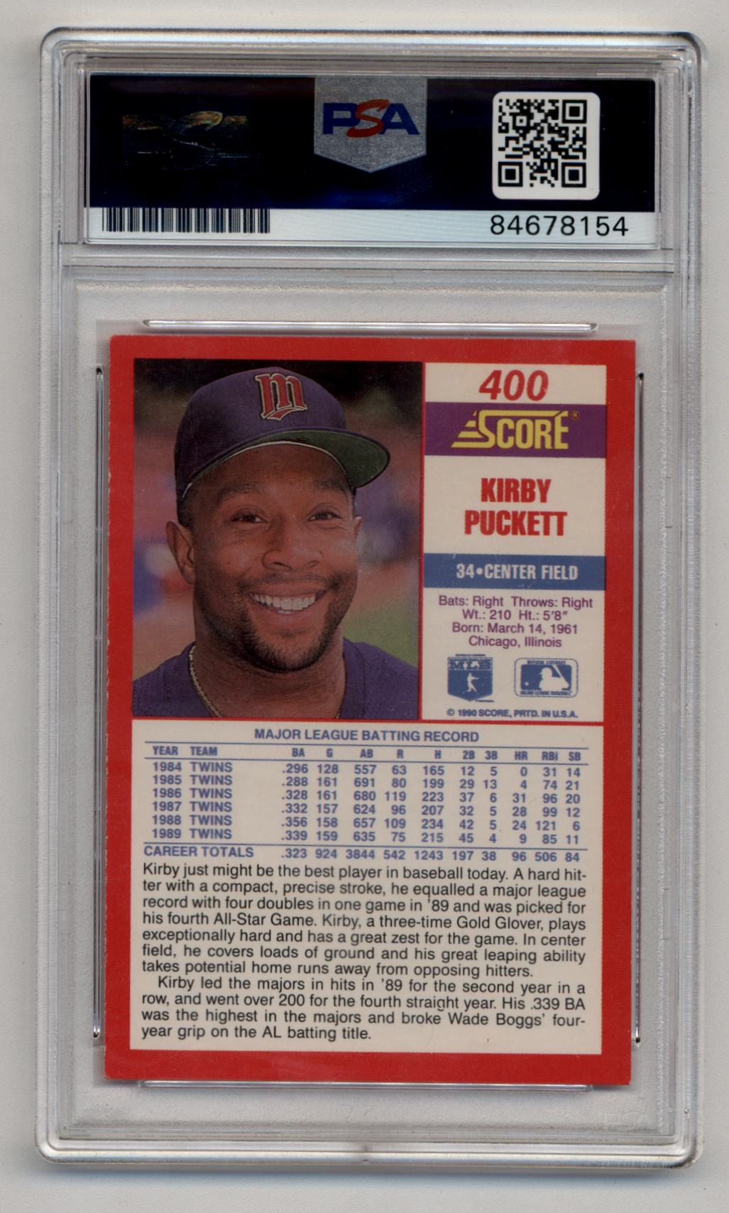 Kirby Puckett 1990 Score #400 Auto PSA/DNA Certified 8154