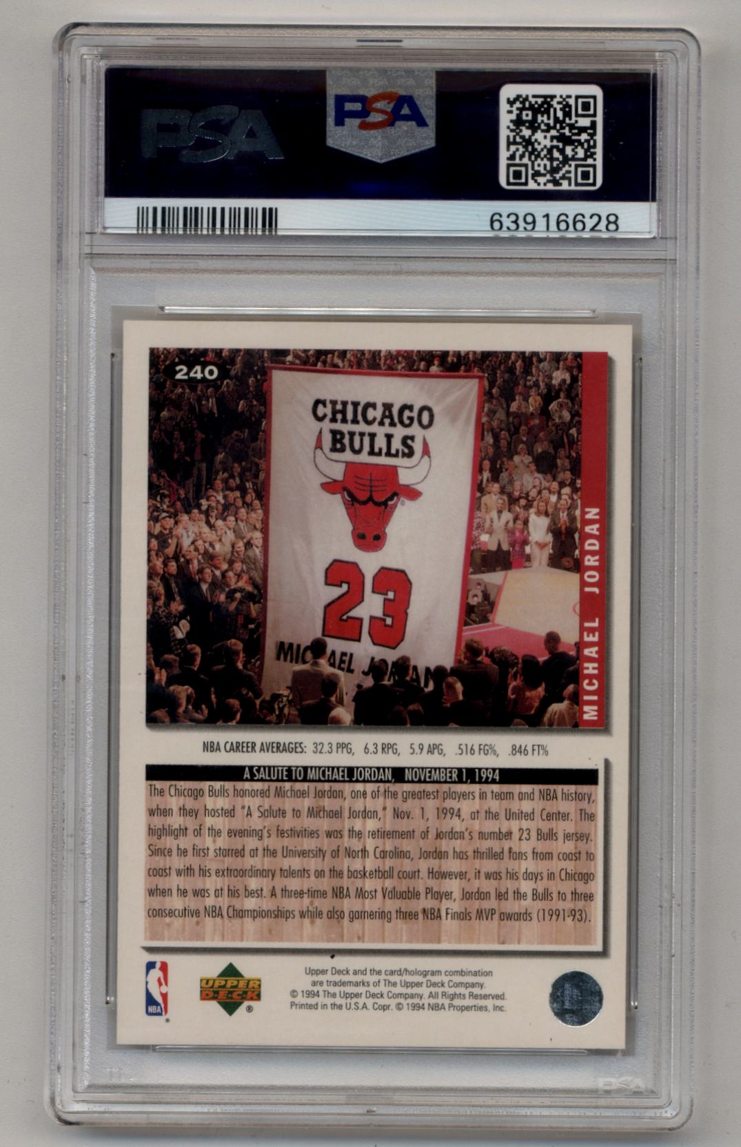 Michael Jordan 1994-95 Collector's Choice #240 Gold Signature PSA 9 Mint