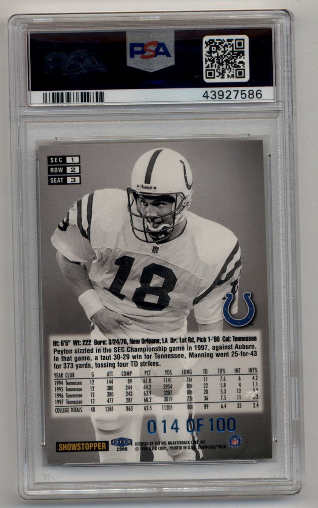 Peyton Manning 1998 Flair Showcase Legacy Collection Row 2 #3 14/100 P ...