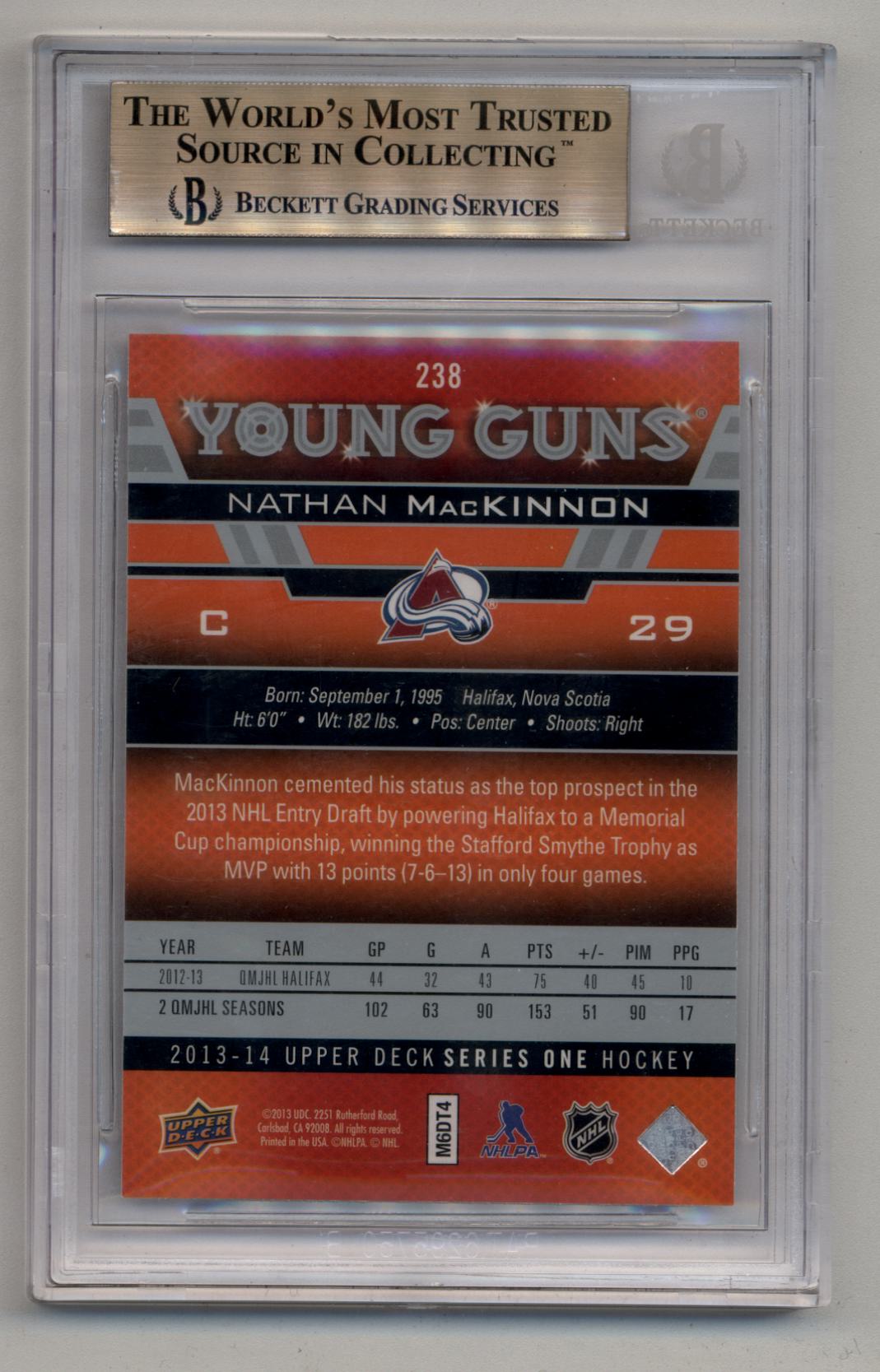 Nathan MacKinnon 2013-14 Upper Deck Young Gun #238 BGS 9.5 Gem Mint