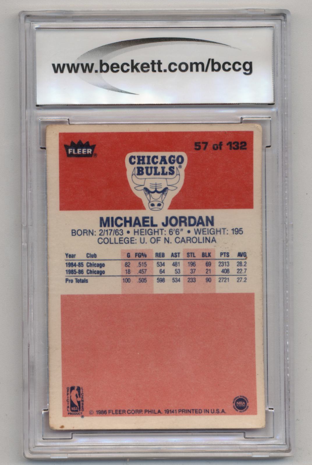Michael Jordan 1986-87 Fleer Rookie #57 BCCG 7 Very Good