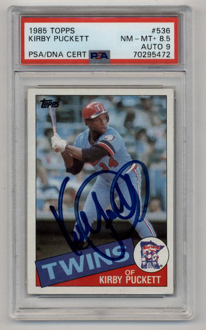Kirby Puckett 1985 Topps Rookie #536 PSA 8.5 Certified Auto 9