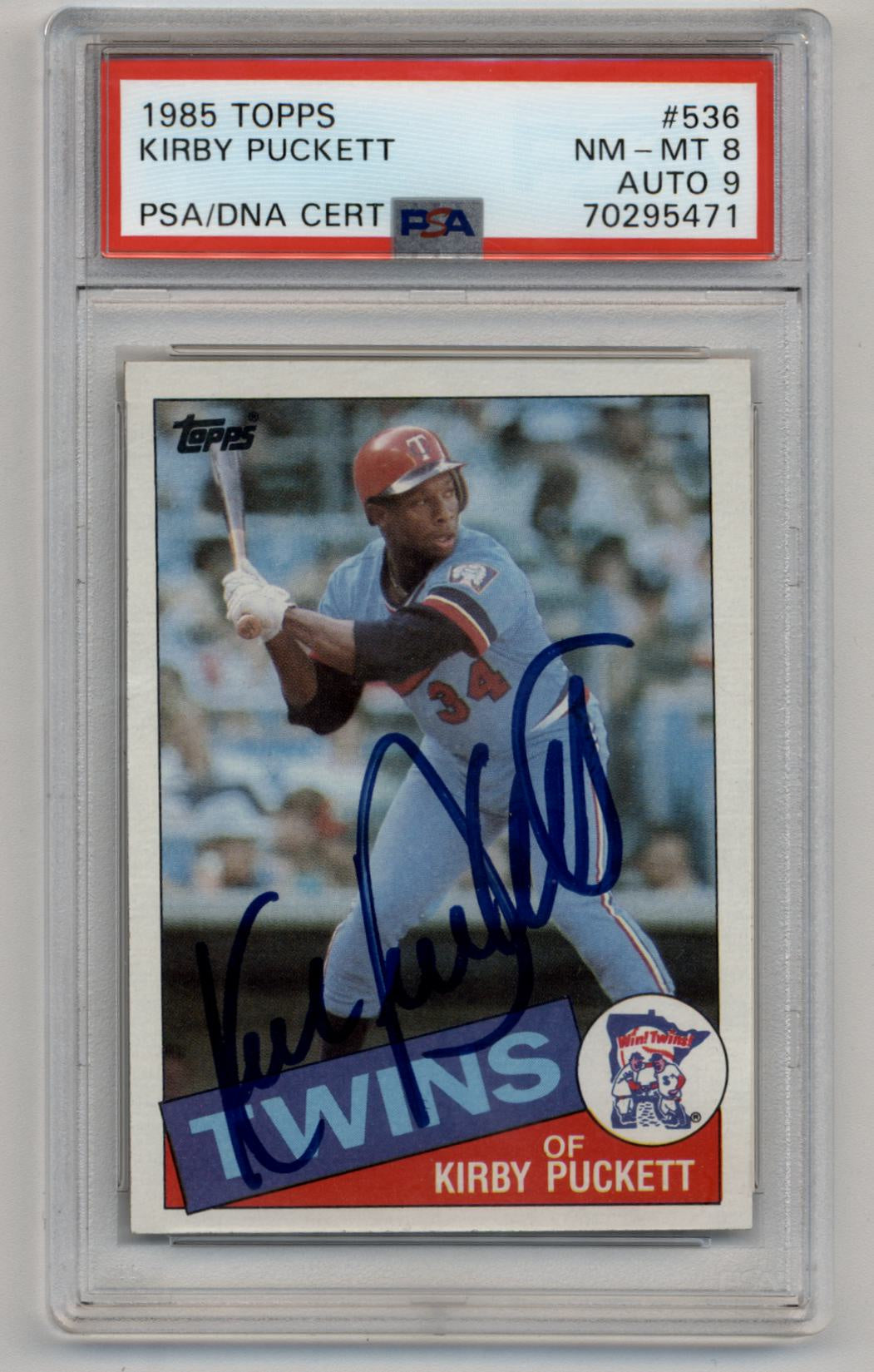 Kirby Puckett 1985 Topps Rookie #536 PSA 8 Certified Auto 9