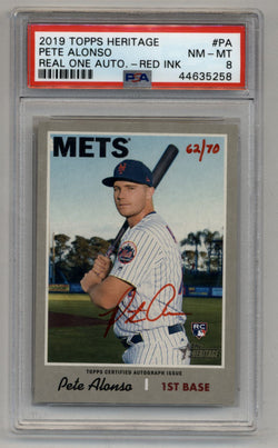 Pete Alonso 2019 Heritage Real One Red Ink 62/70 PSA 8 Near Mint Mint