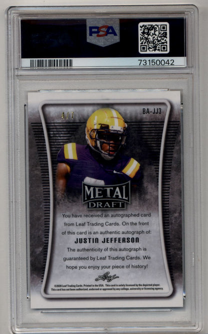 Justin Jefferson 2020 Leaf Metal Draft Black Wave 4/7 PSA 10 Gem Mint