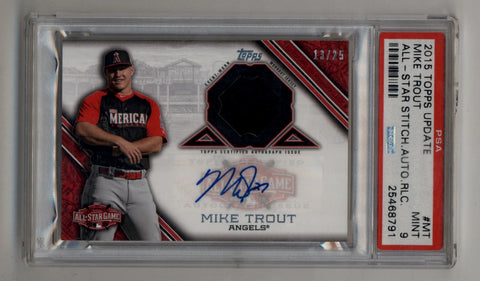 Mike Trout 2015 Topps Update All-Star Stitch Relic Auto 13/25 PSA 9 Mint