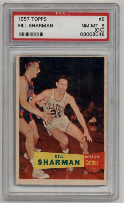Bill Sharman 1957-58 Topps #5 Rookie PSA 8 (OC) Near Mint-Mint