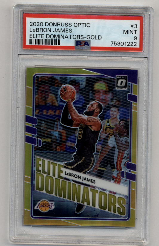 LeBron James 2020-21 Optic Elite Dominators Gold 10/10 PSA 9 Mint